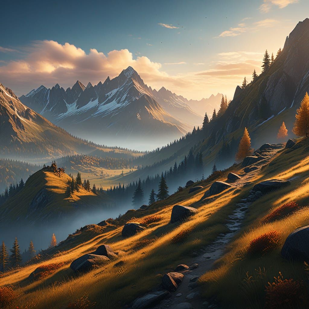 Tatra Mountains Landscape at Dawn in Matte Painting Style