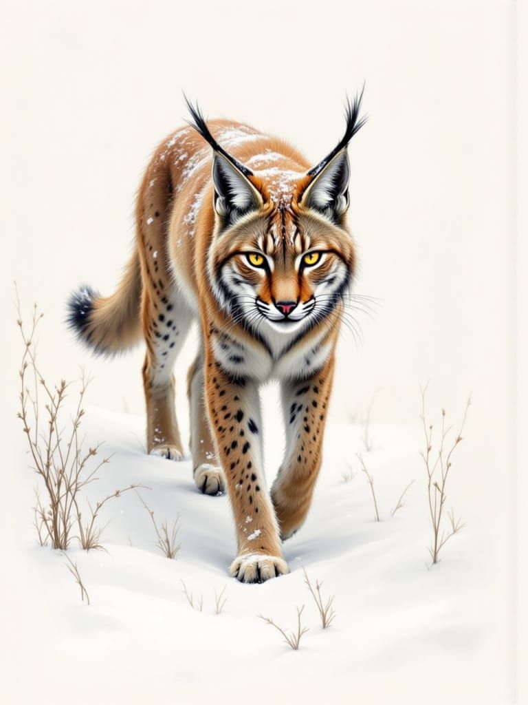 Winter Lynx in Golden Hour, Raw Charcoal Sketch