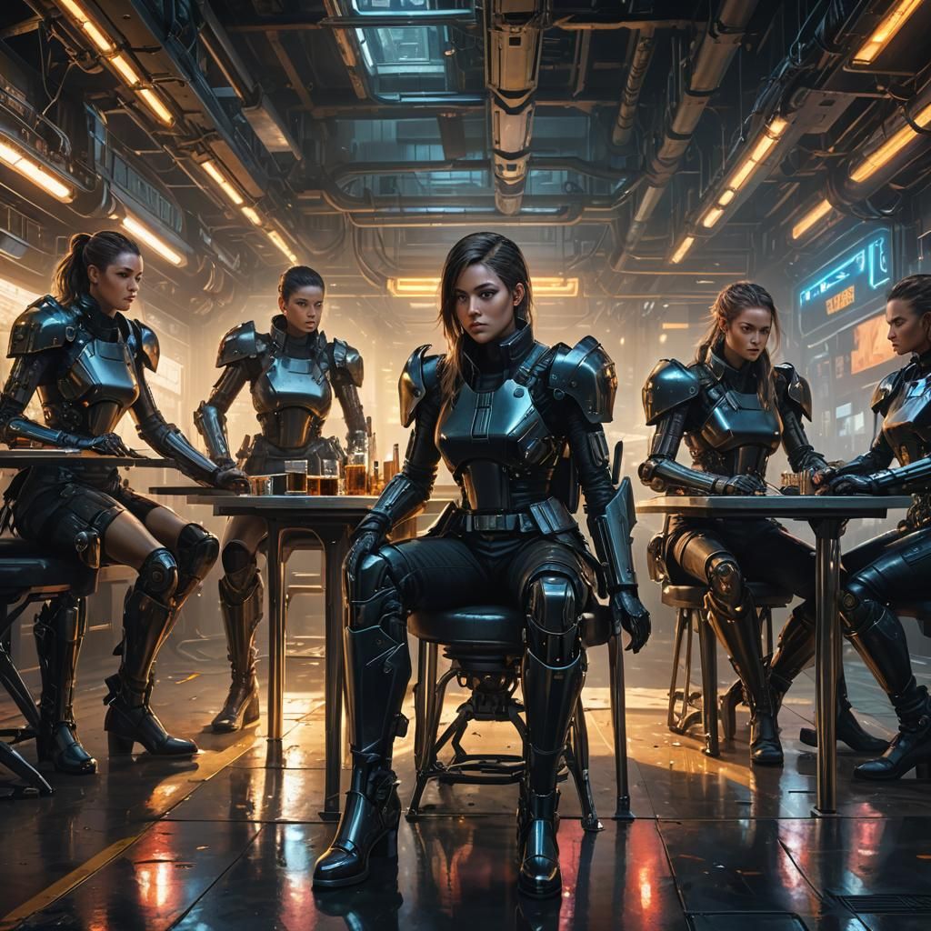 Cyberpunk Female Warriors at The Last Supper