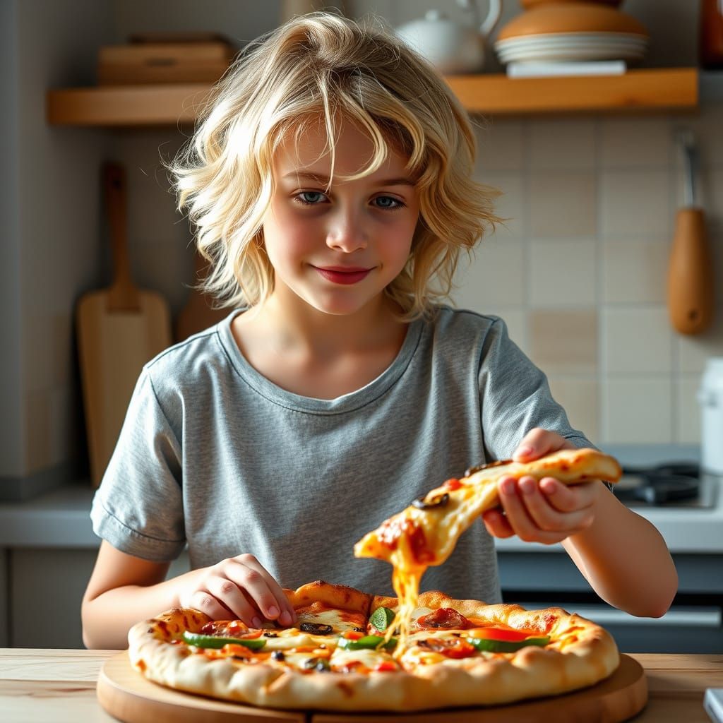 Blond Teenager Making Pizza