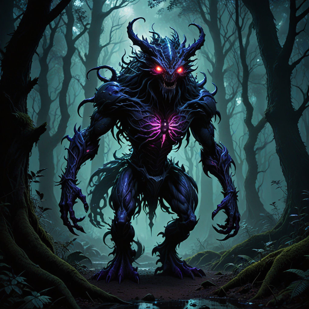 Dark Fantasy Digimon in a Haunted Forest