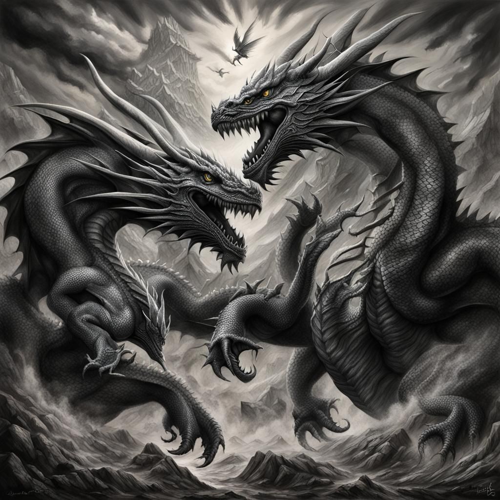 Epic Dragon Battle in Charcoal Style