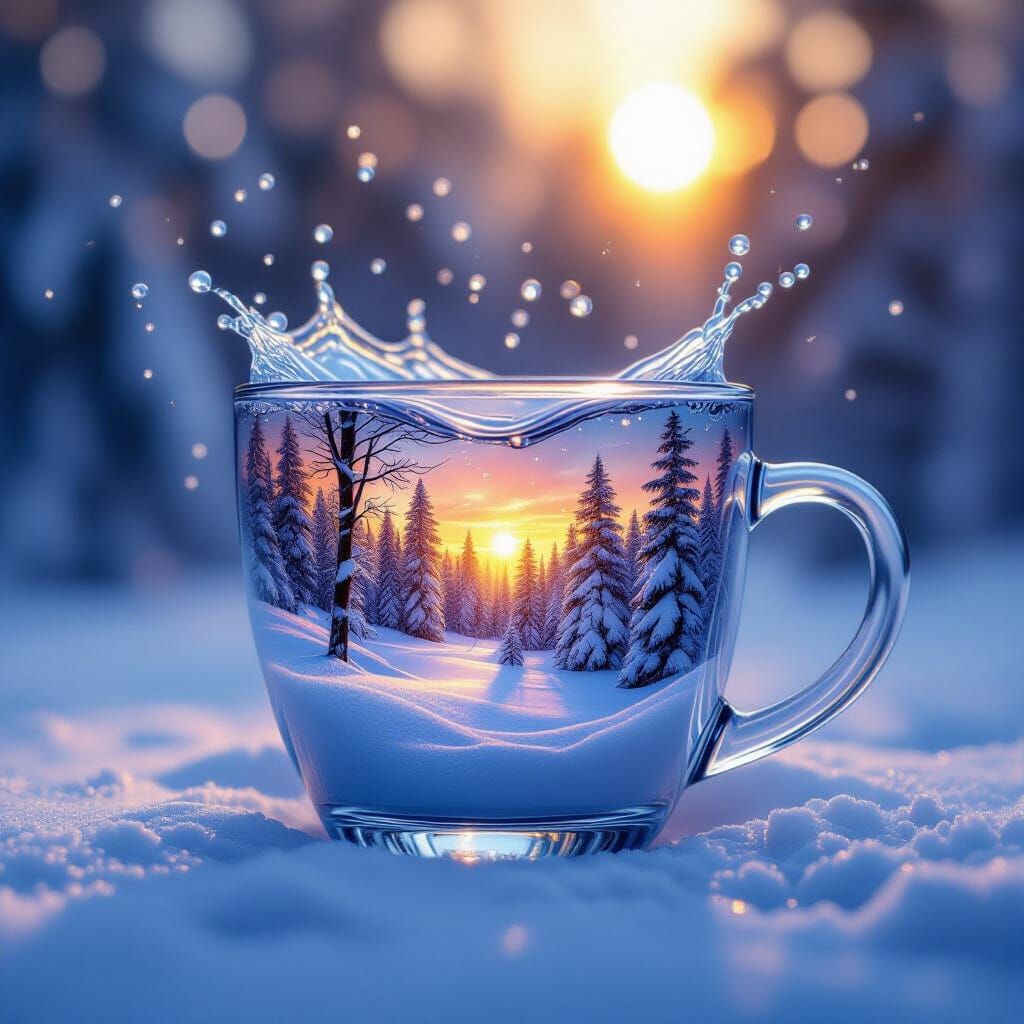 Winter Forest Scene Captured in Glass Cup