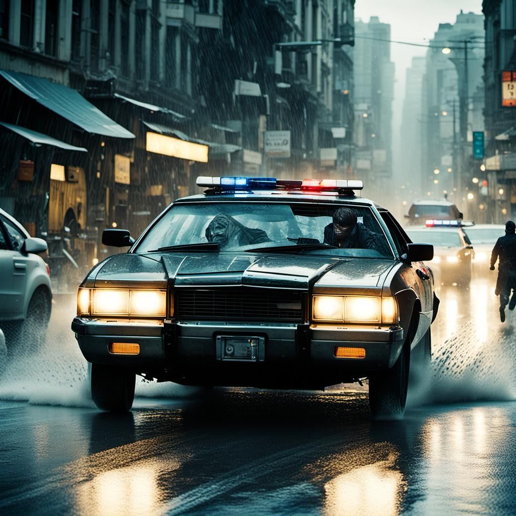Undercover Agent Car Chase in Rain-Soaked City