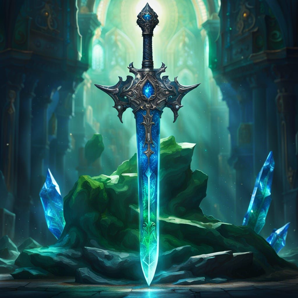 Crystal Greatsword with Blue Energy: Dark Fantasy Art