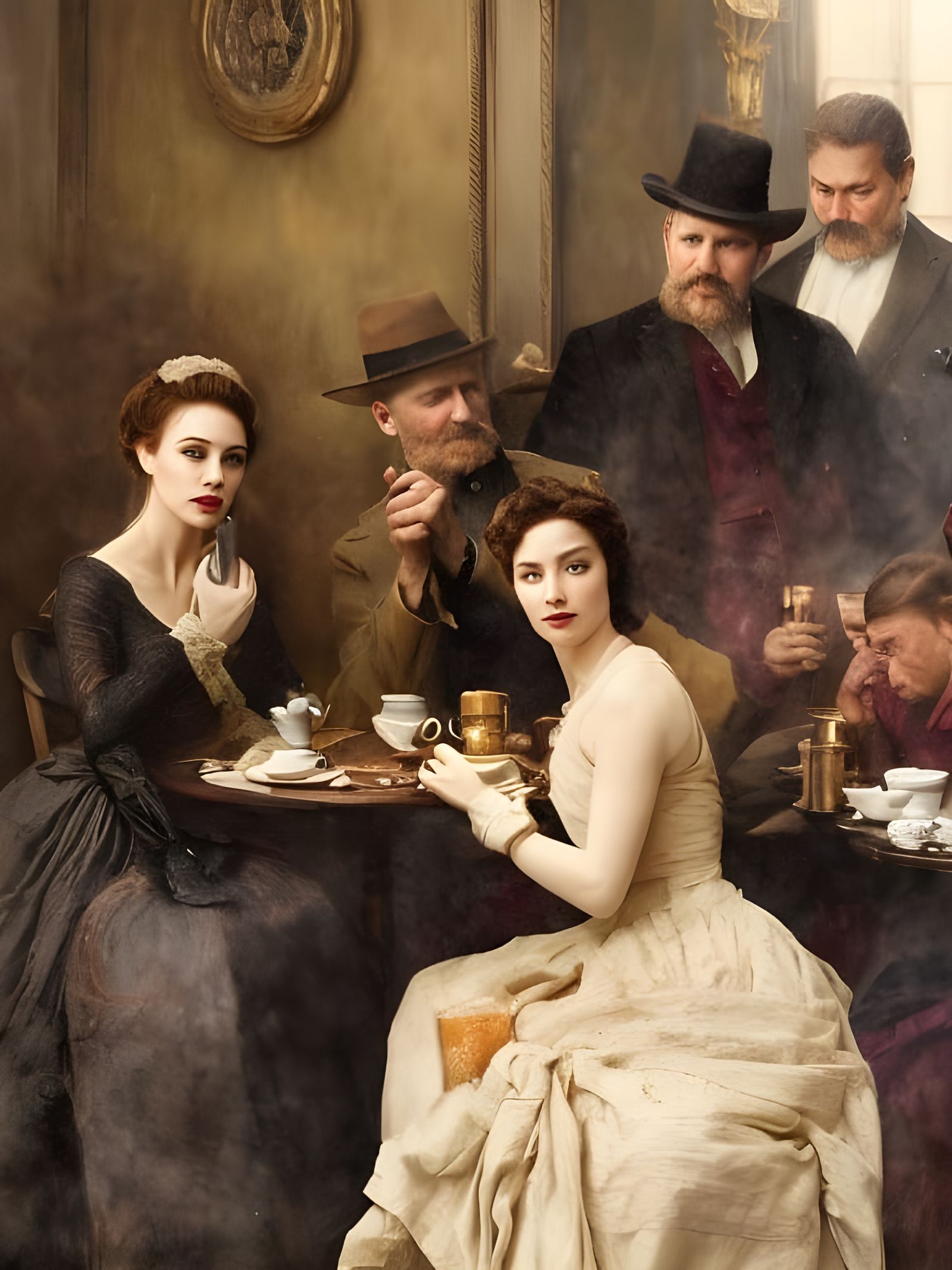 Beautiful Woman in Cafe: Photorealistic Portrait