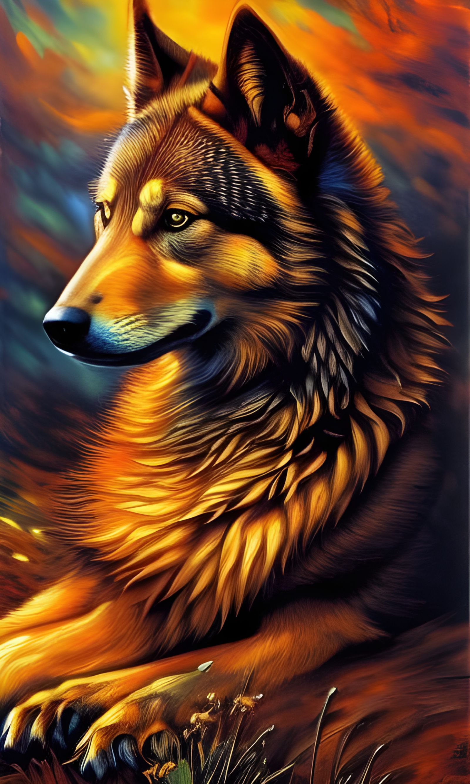 Steampunk Wolf in Impasto Style