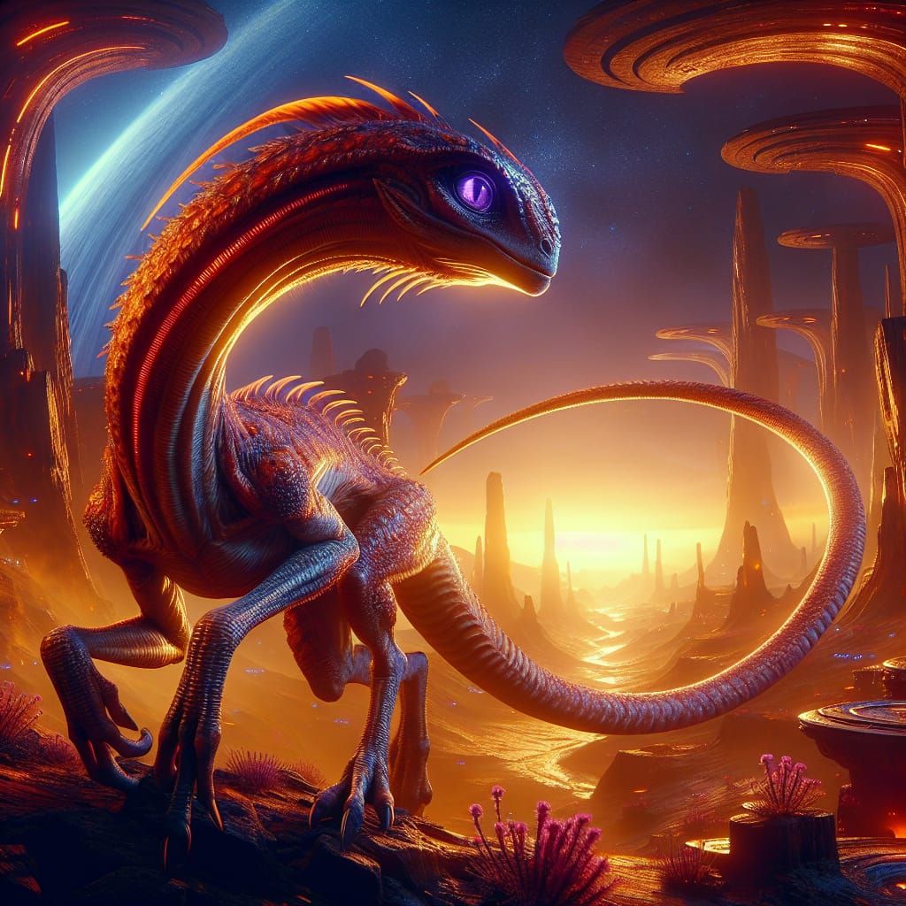 Exotic Reptilian Alien in Sci-Fi Landscape