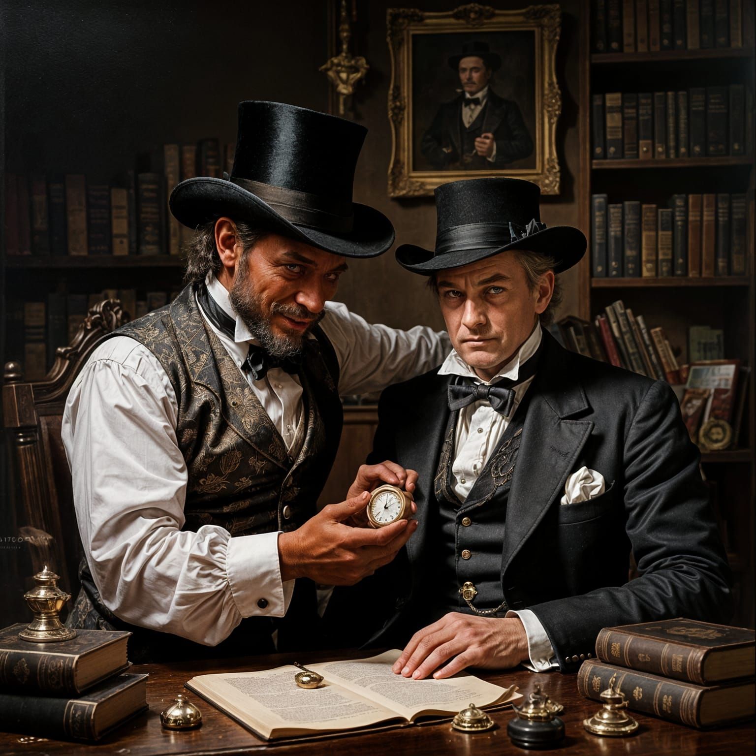 Victorian Devil Steals Pocket Watch in Dramatic Oil Painting