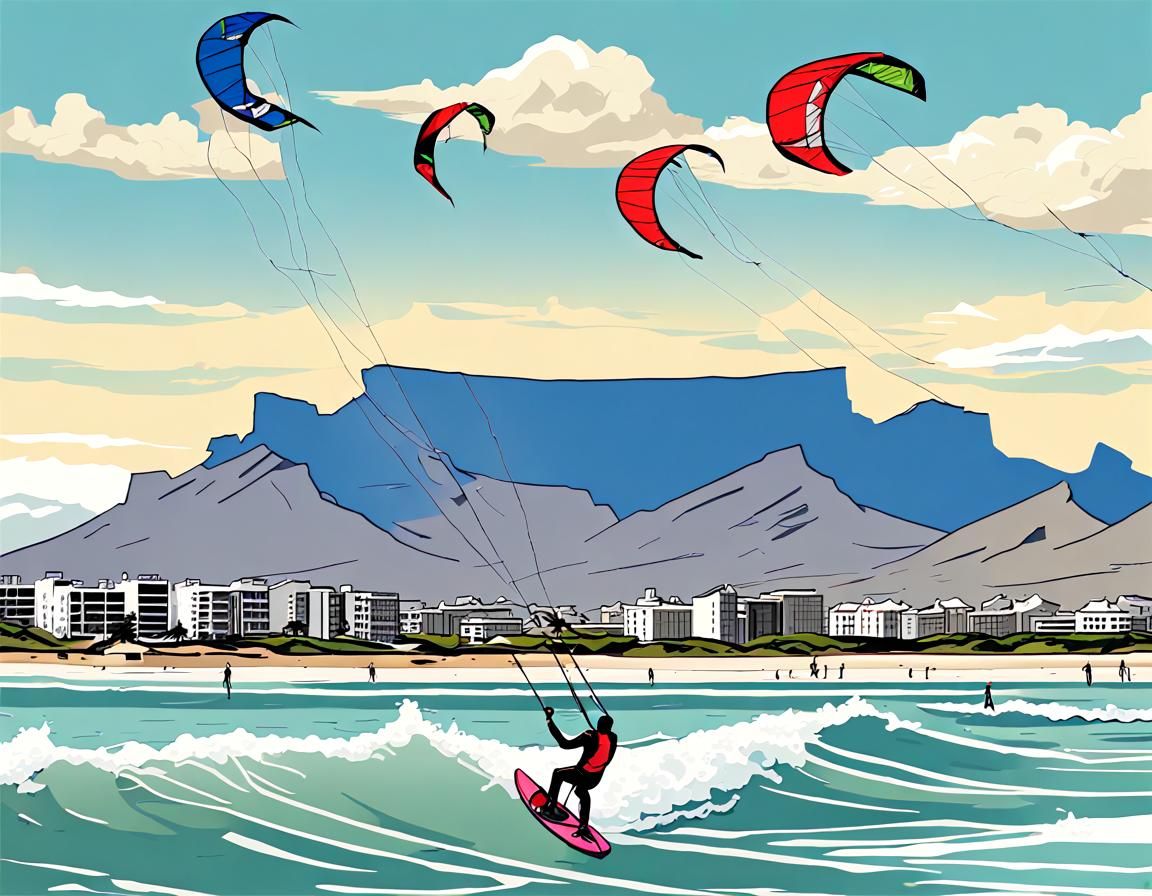 Kite Surfers at Bloubergstrand, Comic Art Style