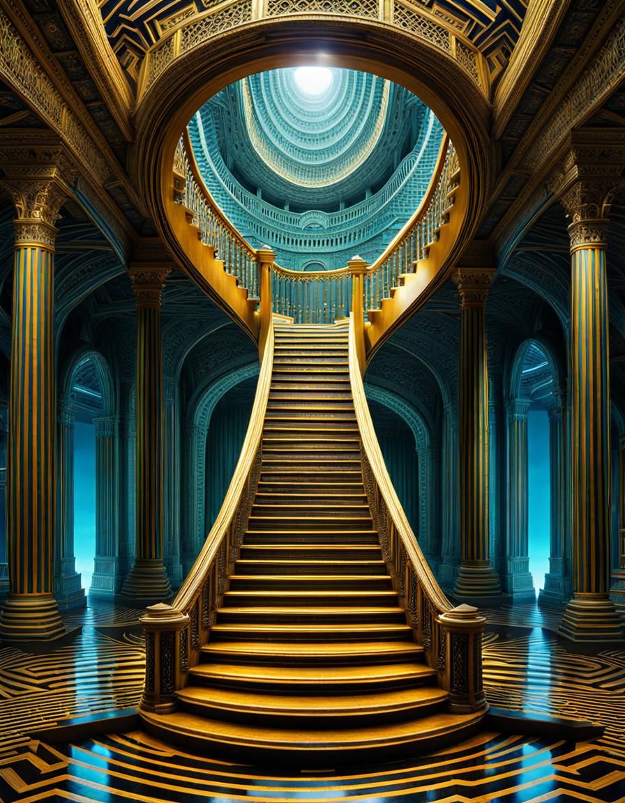 Surreal Stairway Optical Illusion in Double Exposure
