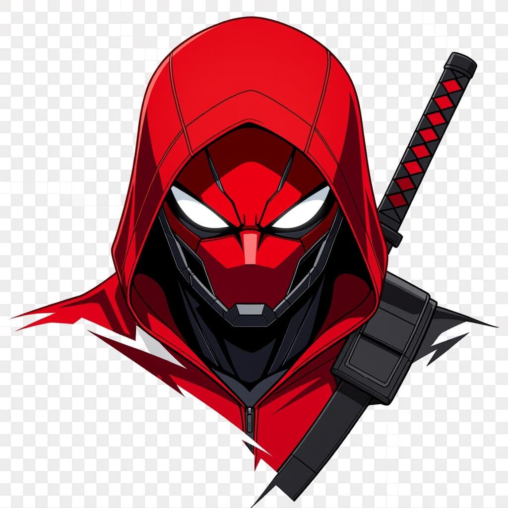 Red Hood Helmet Anime Style with White Eyes