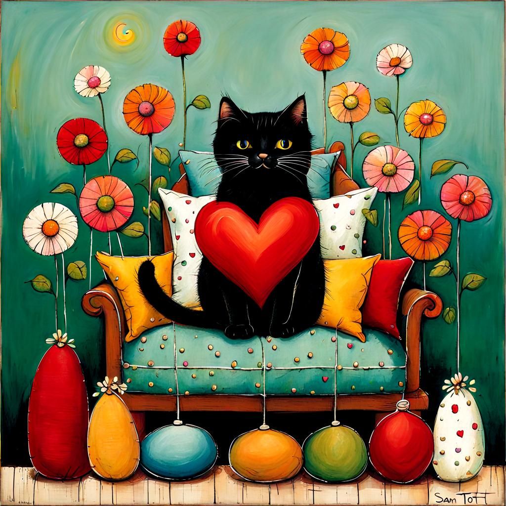 Cute cat sitting on pillows