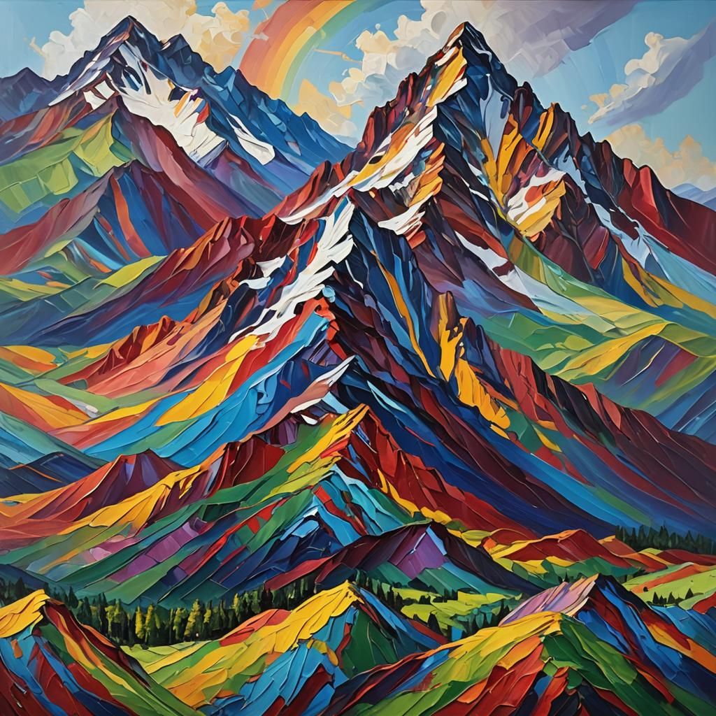 Rainbow Mountain Majesty as Impasto Oil Painting