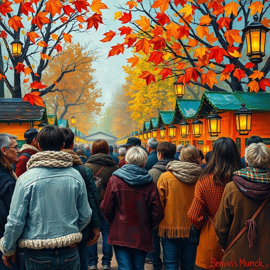 Vibrant Fall Festival in Neo-Impressionist Style