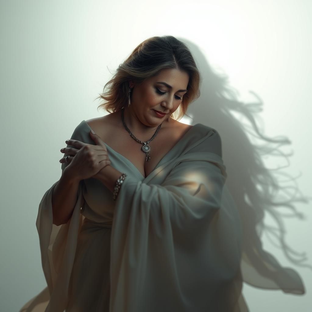 Serene Woman Embraced by Shadow in Dreamlike Double Exposure