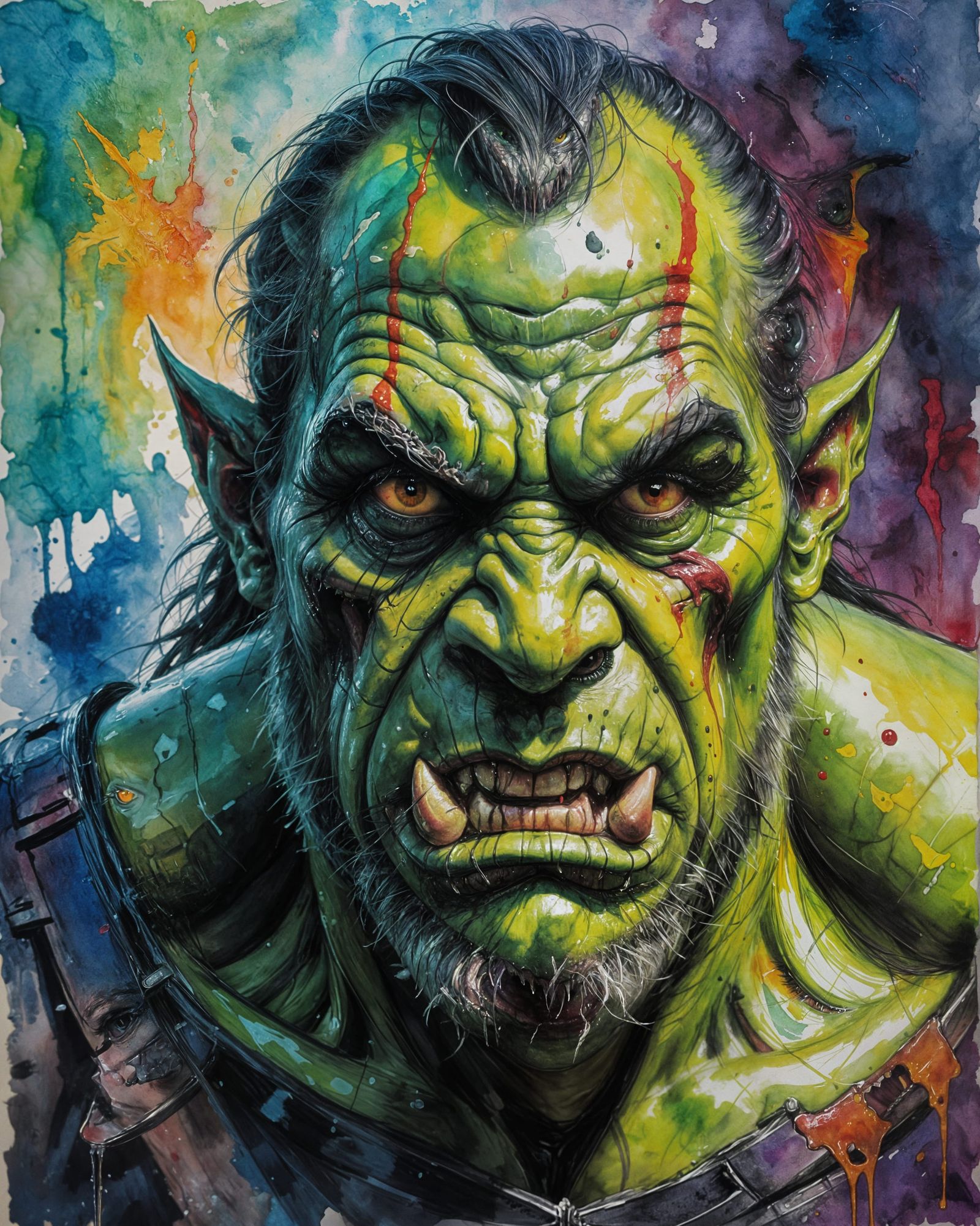Grotesque Orc Portrait as Gothic Impressionist Painting