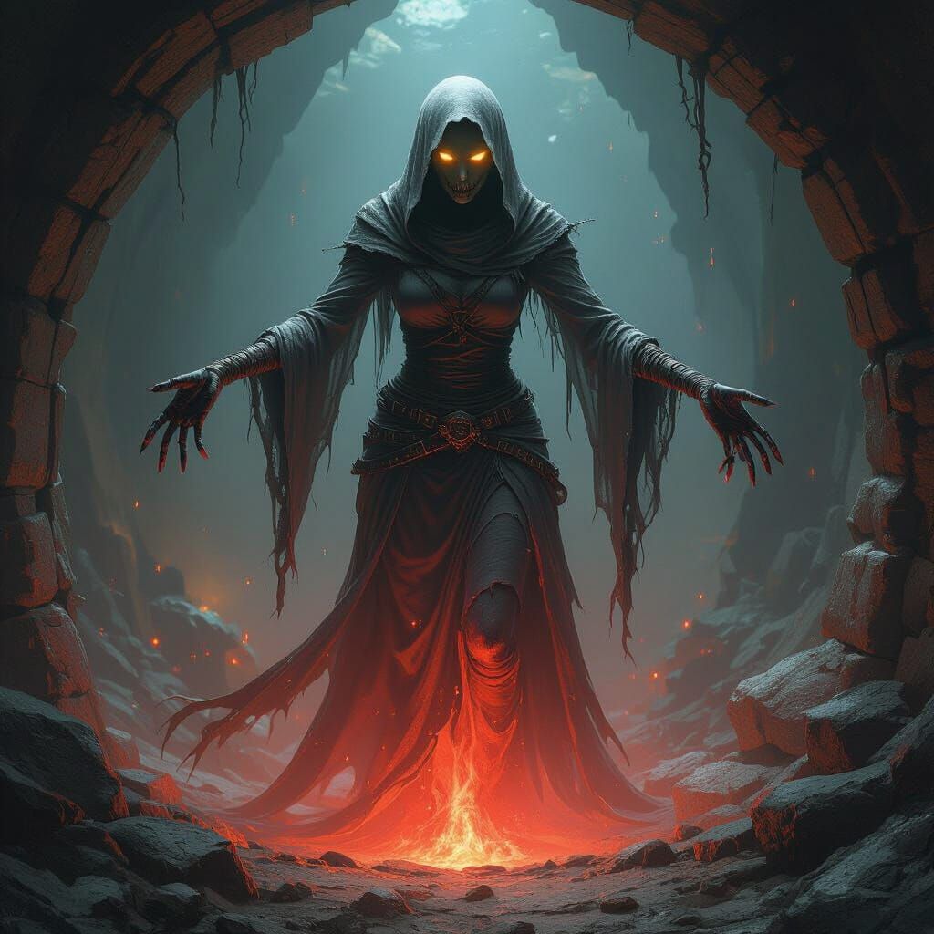 Evil Female Specter in Dark Fantasy Mine