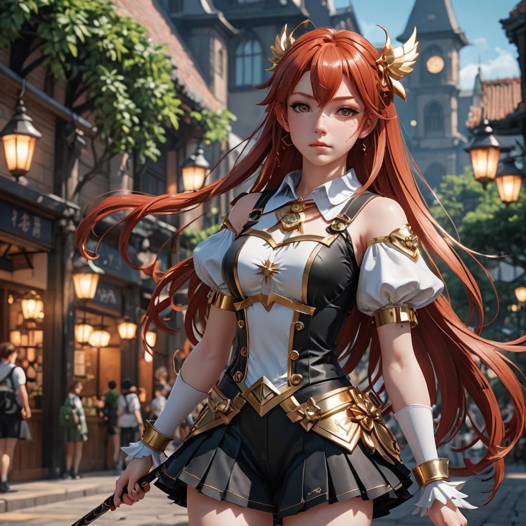 Redhead Magical Girl in 3D Anime Art Style