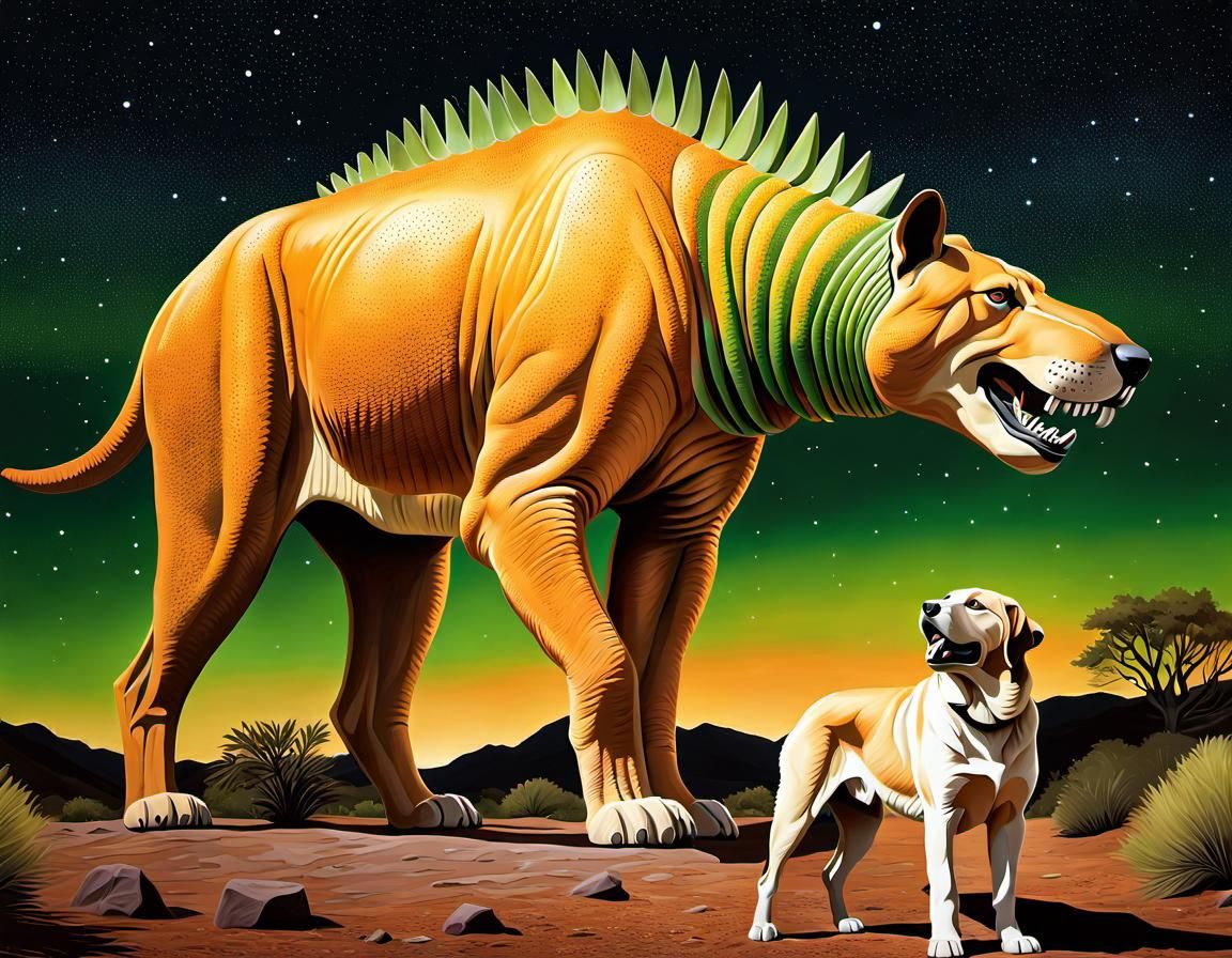 Prehistoric Dog-like Creature in a Starry Landscape