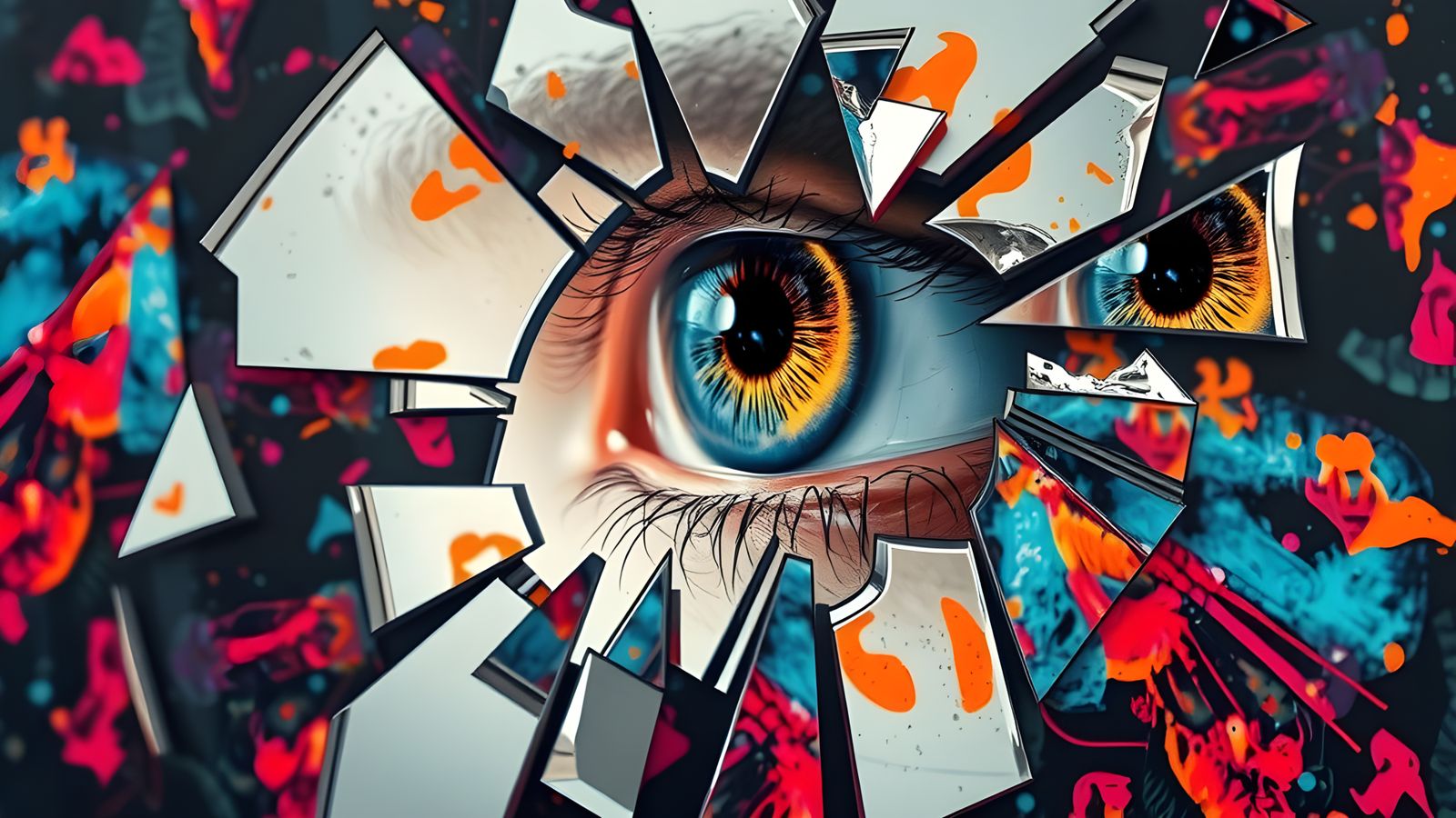 Abstract Realism: Broken Mirror Eyeballs in Bold Colors