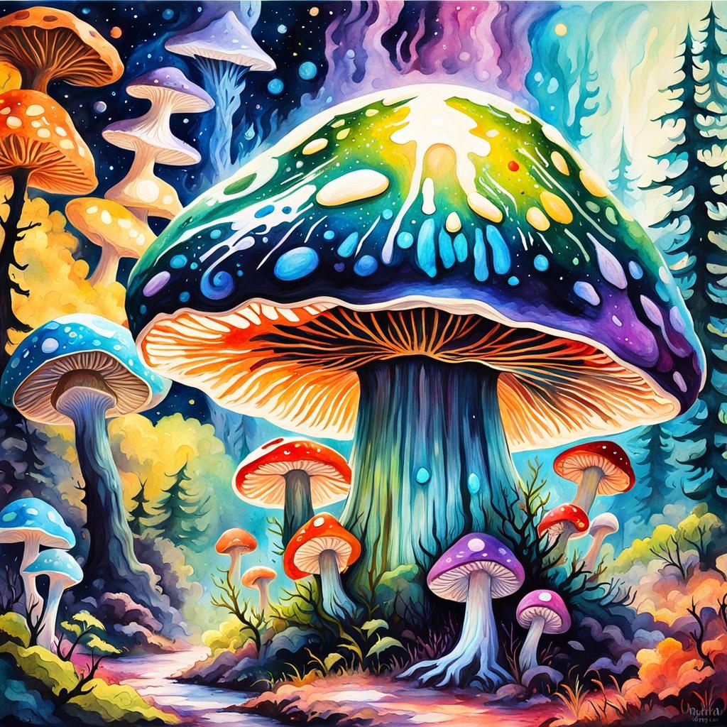 Ethereal Gothic Forest with Giant Mushrooms