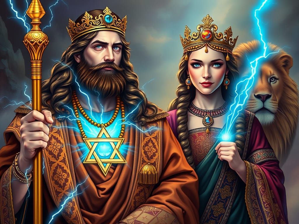 King David in Opulent Robes with Divine Light