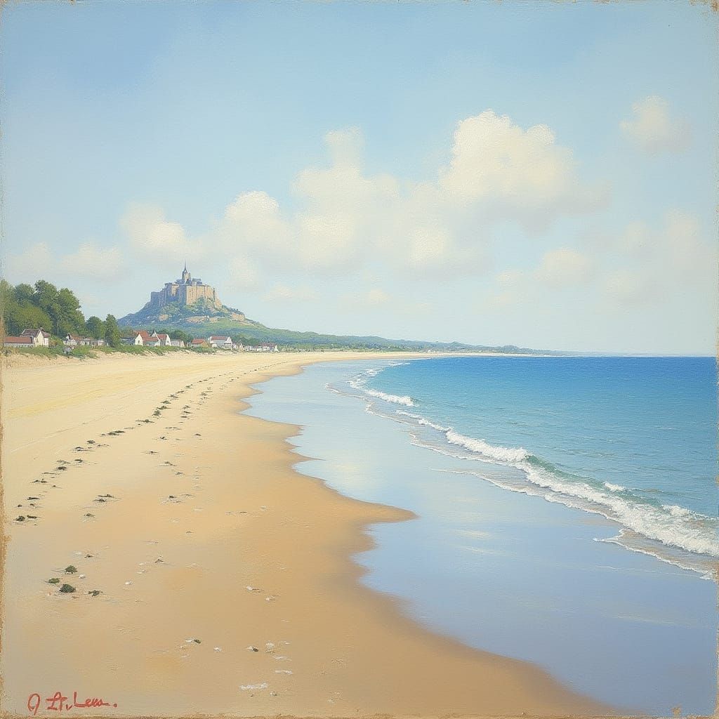 Normandy Coast Impressionist Painting with Mont Saint-Michel