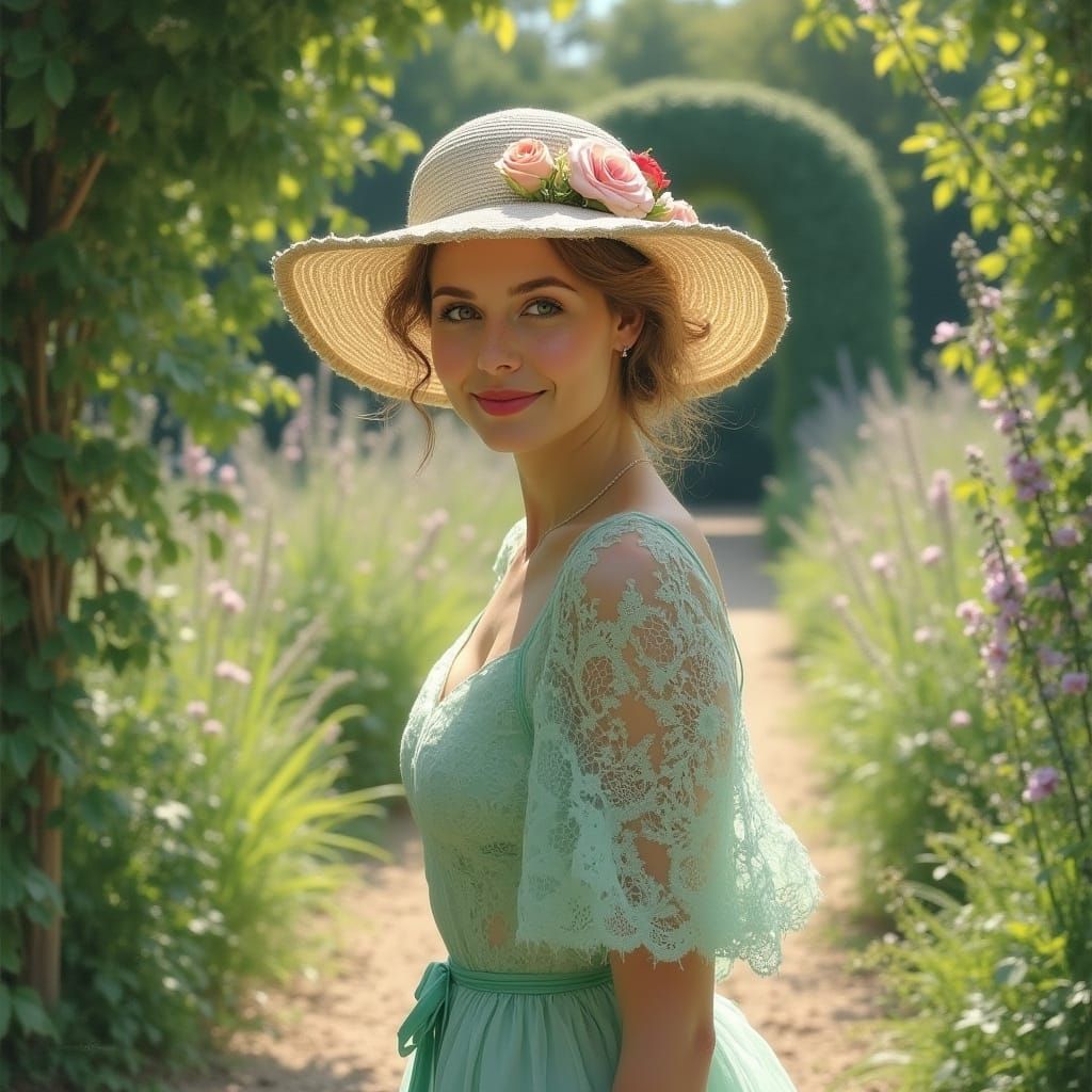 Elegant Woman in Garden, Impressionistic Style