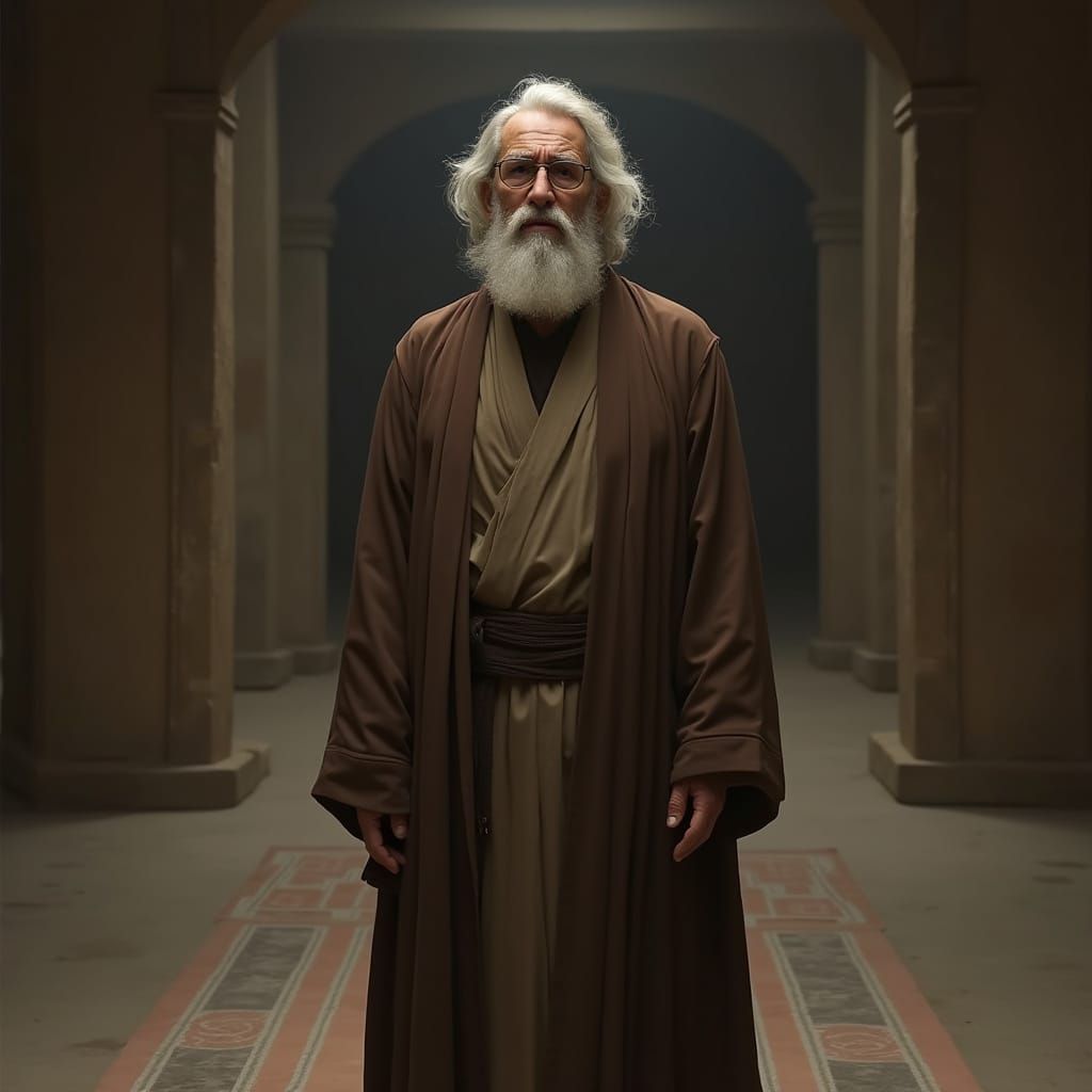 Jedi Master with Mustache in Retro Sci-Fi Style