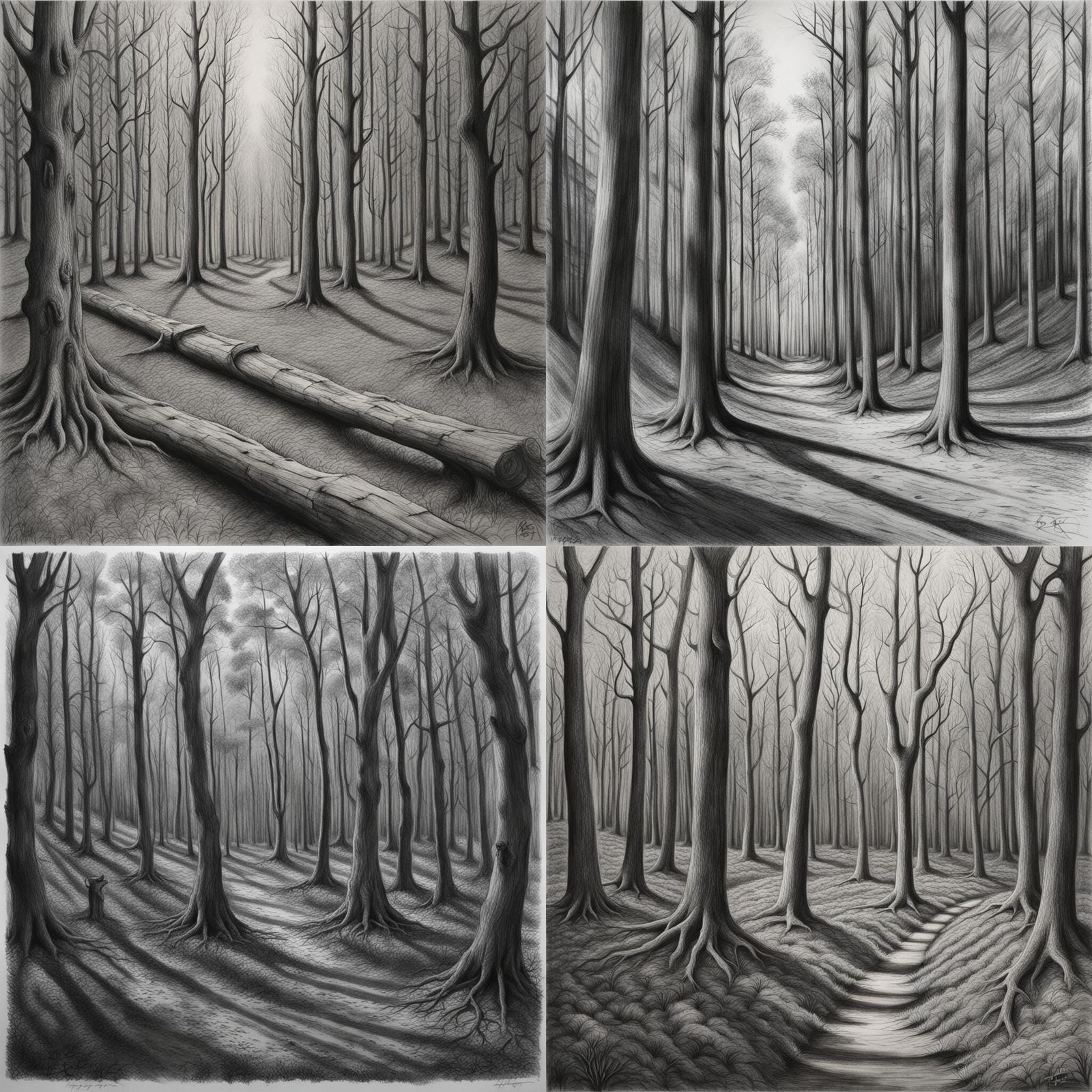 Beech Forest Canopy in Black and White Charcoal