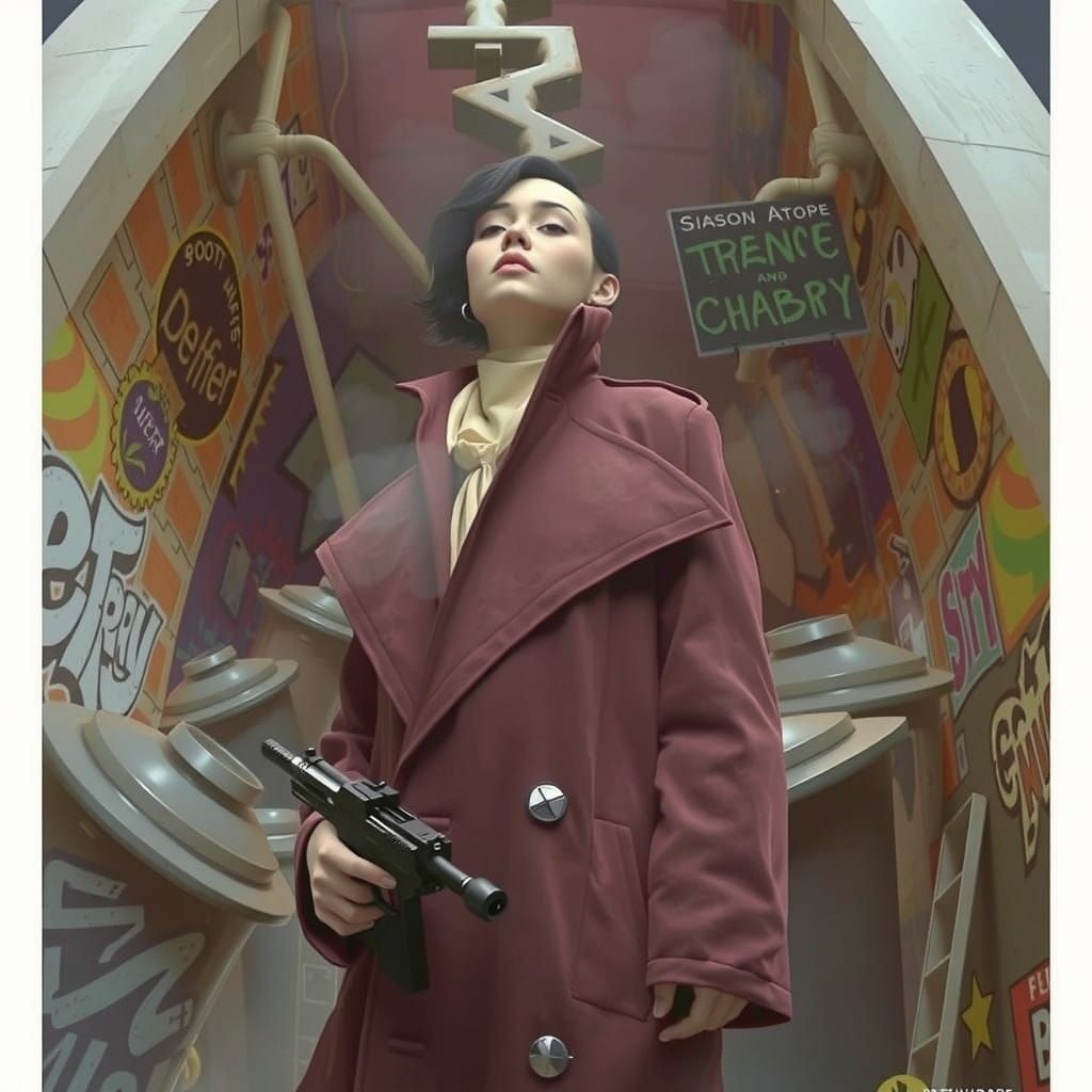 Gritty Femme Fatale in Film Noir Alleyway, Sin City Style