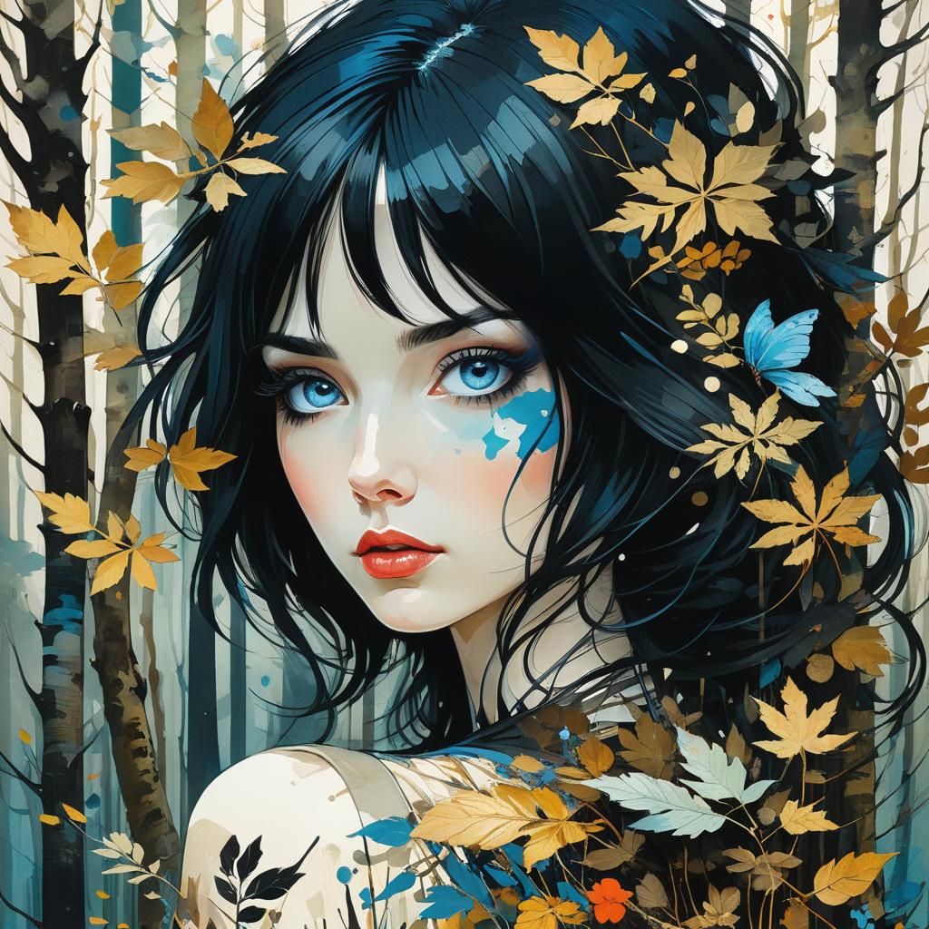 beautiful lady black hair blue eyes