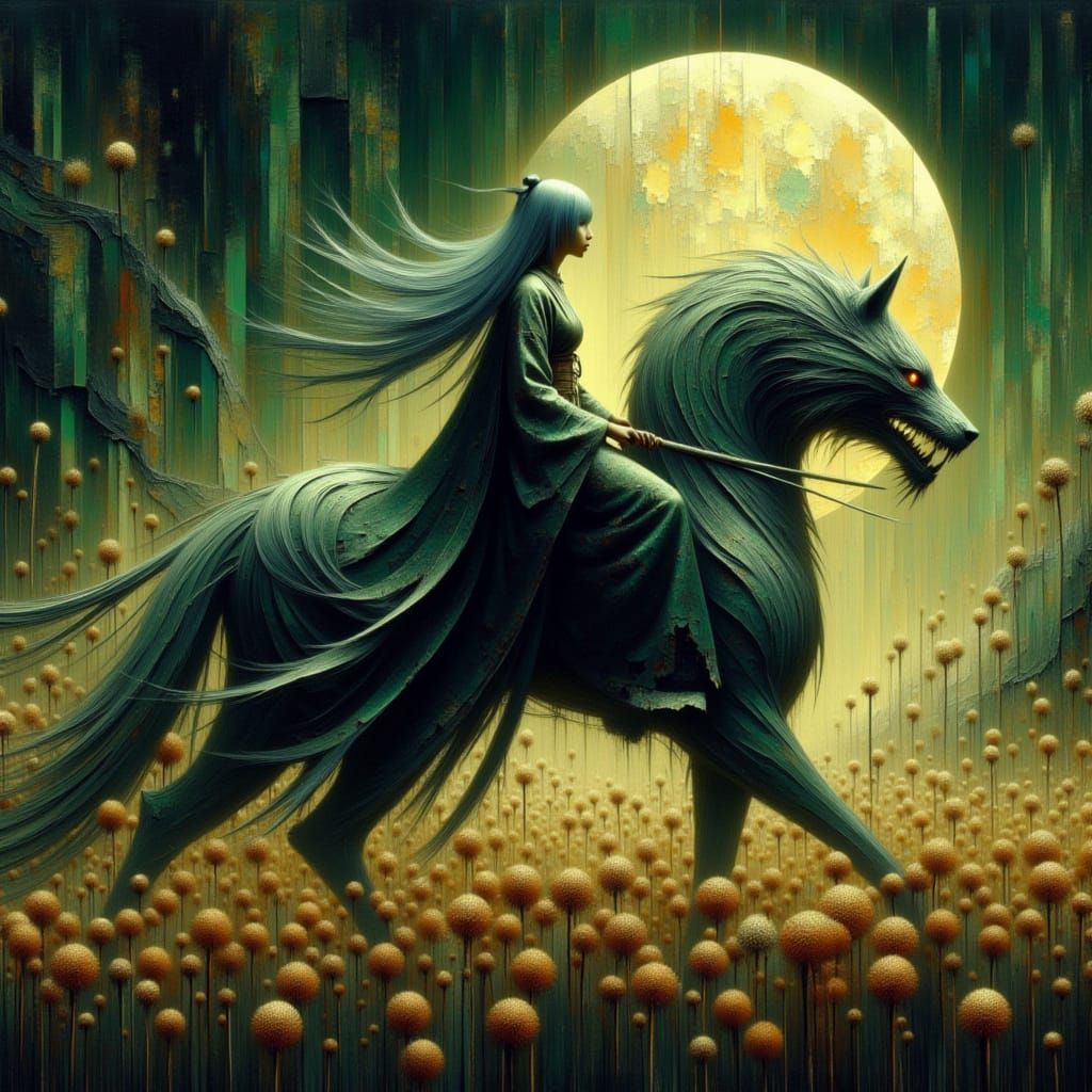 Epic Beast Rider in Dark Fantasy Landscape