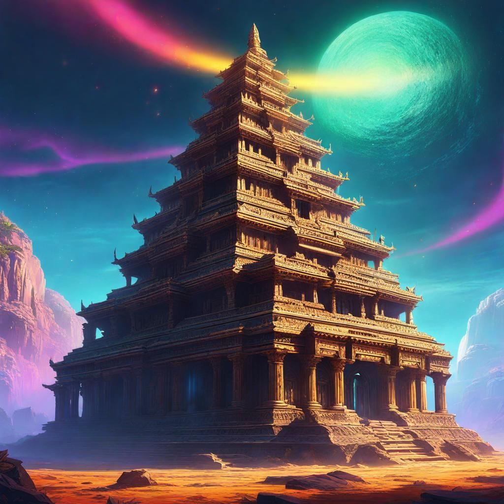 Colorful Temple Ruins in Deserted Plain