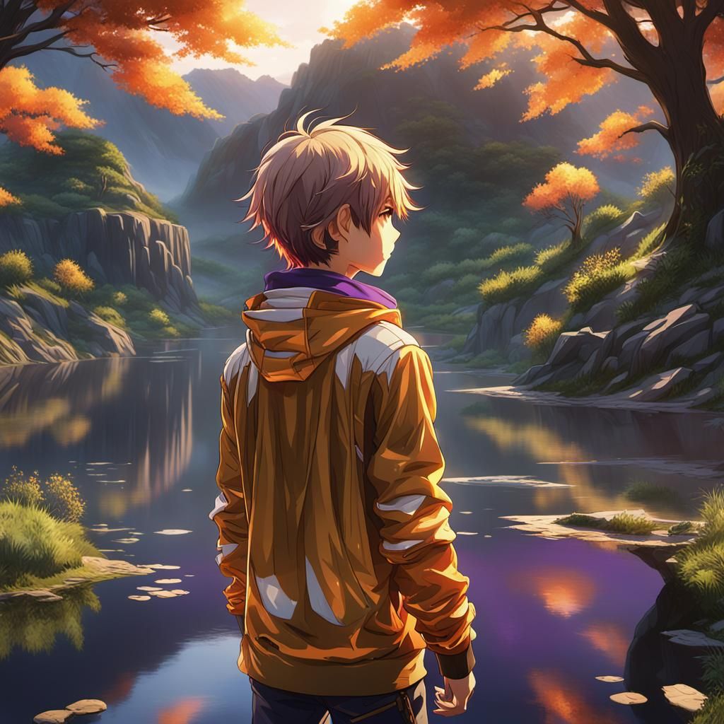 Orange and Purple Sunset in Anime Style