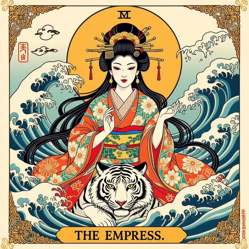 The Empress Tarot Card in Japanese Tattoo Art Style