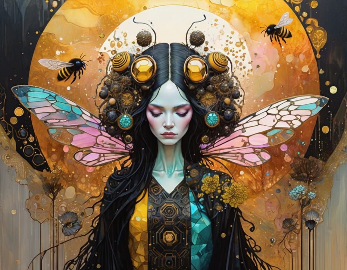 Vibrant Bumblebee in Ethereal Landscape