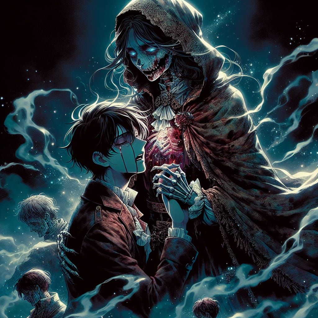 Dark Horror Manga Cover Art: Zombie Embrace