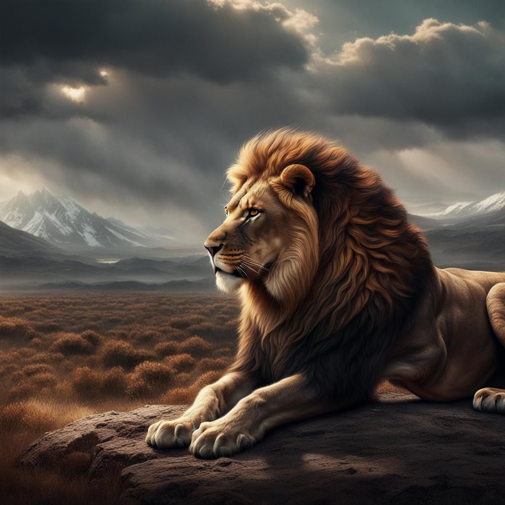 Scarred Lion in Dramatic Digital Painting
