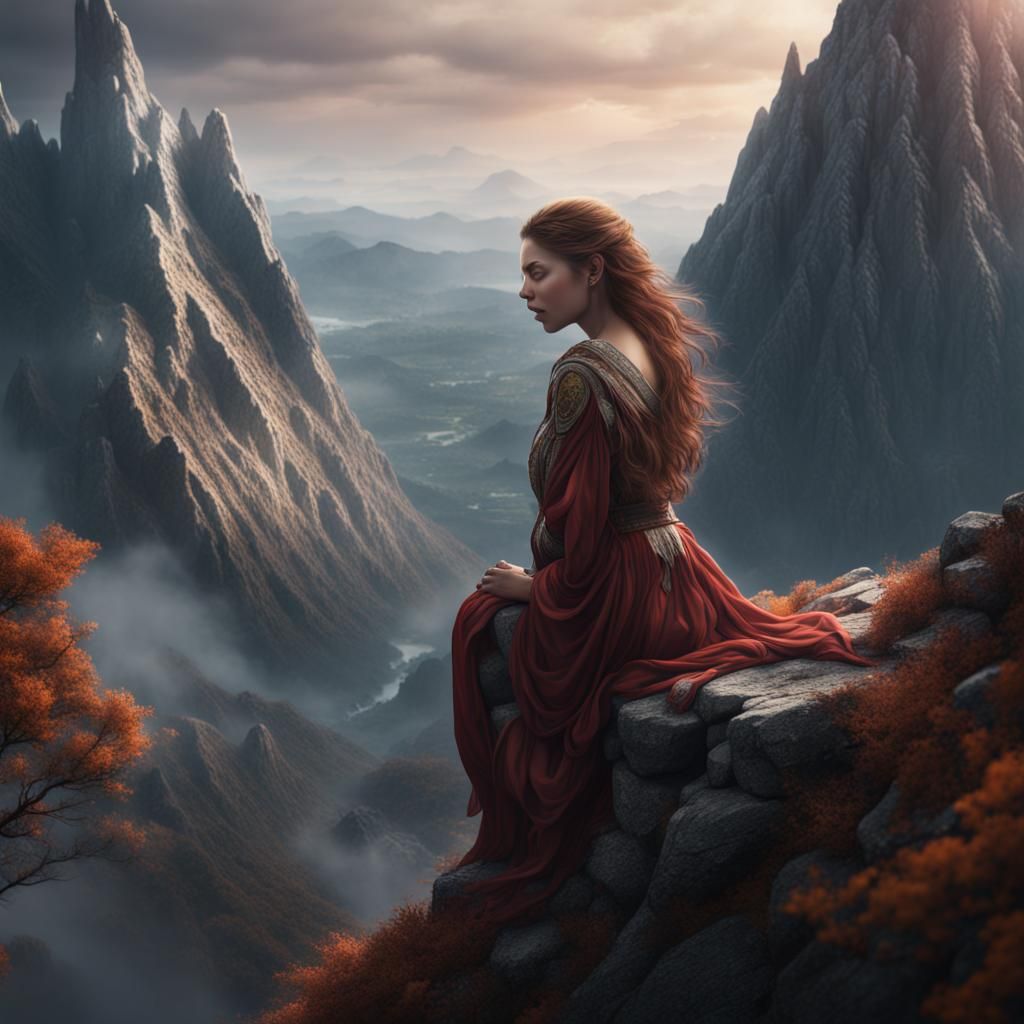 Women on Mountain Peak in Fantasy Concept Art