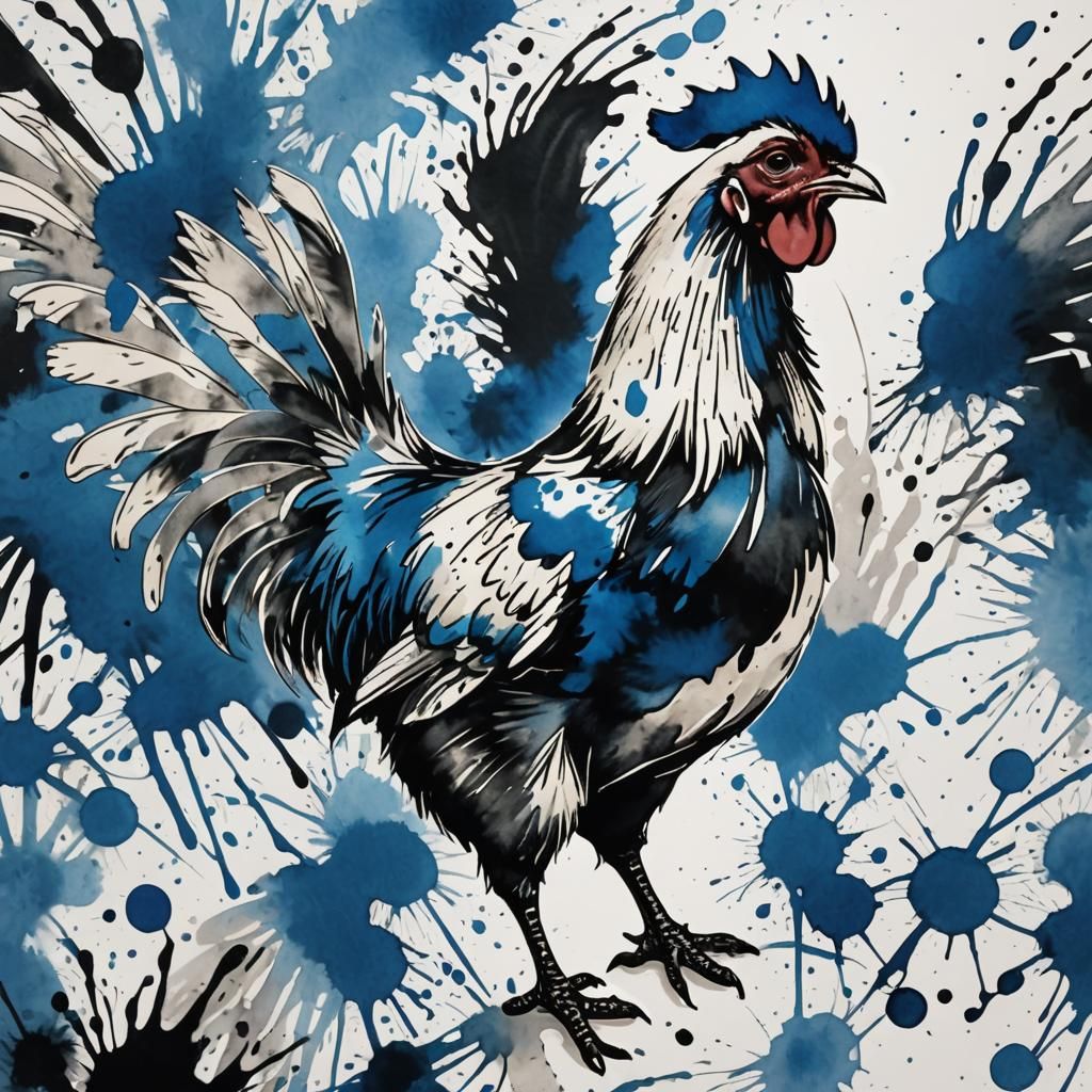 Expressionist Ink Art: Chicken Perched on Page