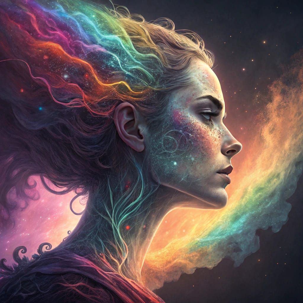 Rainbow Light Woman: Dynamic Digital Portrait