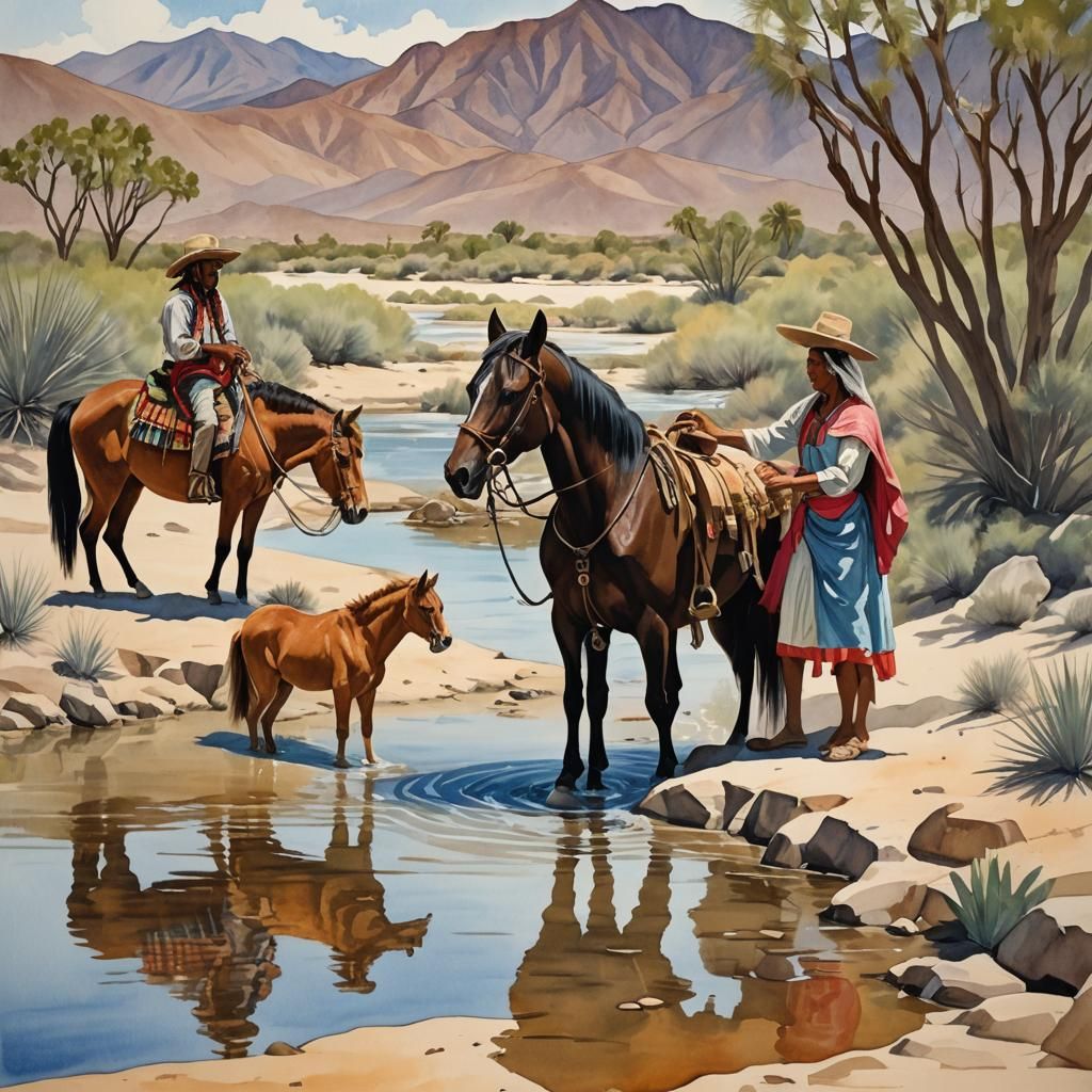 Desert Gathering: Gouache and Watercolor Impression