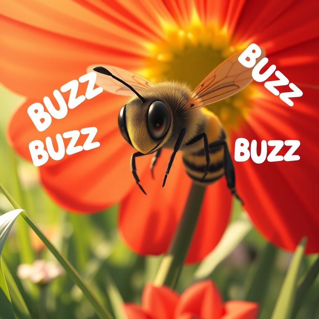 Cartoon Bee in Sunny Meadow, Anime 3D Art