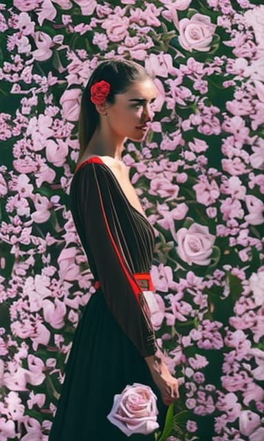 Woman Dressed in Roses: Photorealistic Masterpiece