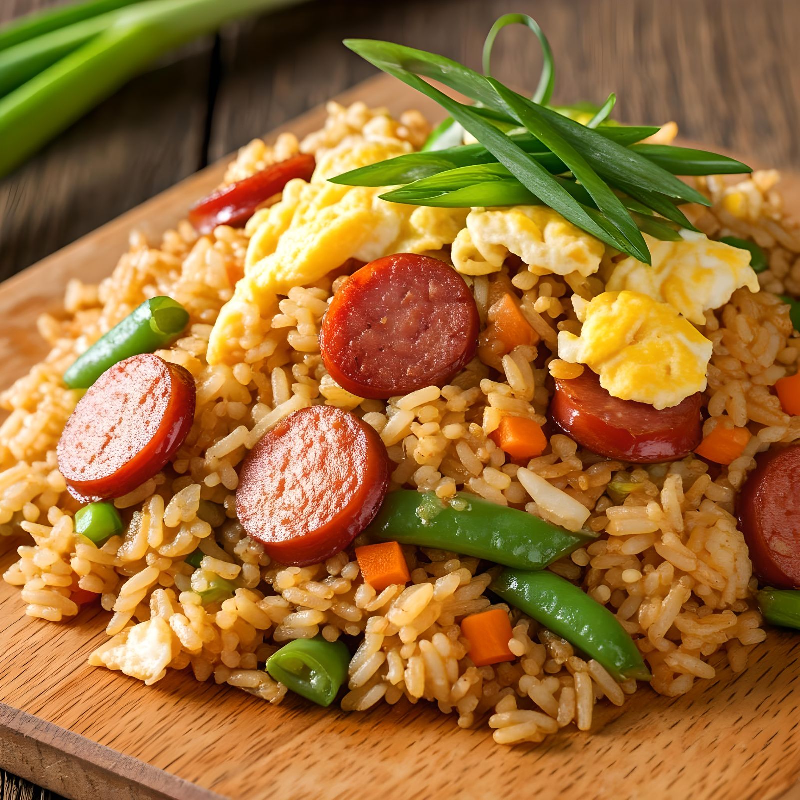 Buttered Fried Rice with Vegetables and Sausage