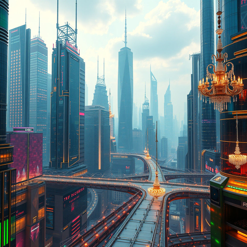 Futuristic Glass Metropolis with Crystal Bridge