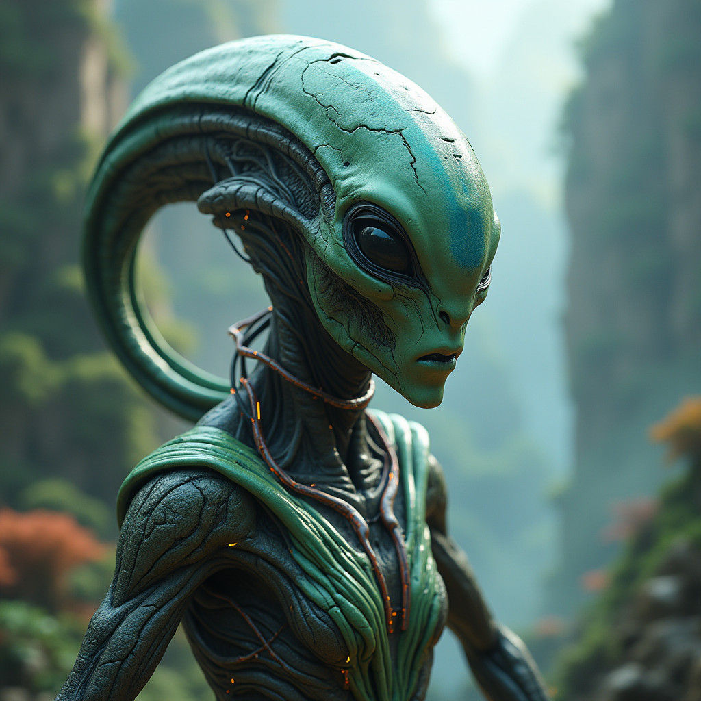 Alien Being in Surreal Sci-Fi Landscape