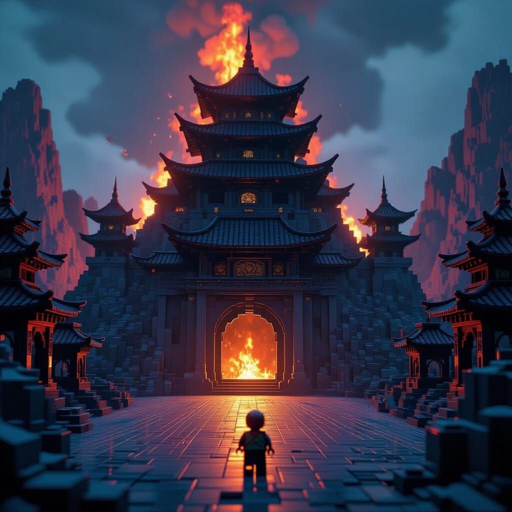 Garmadon's Volcanic Fortress in Lego Style